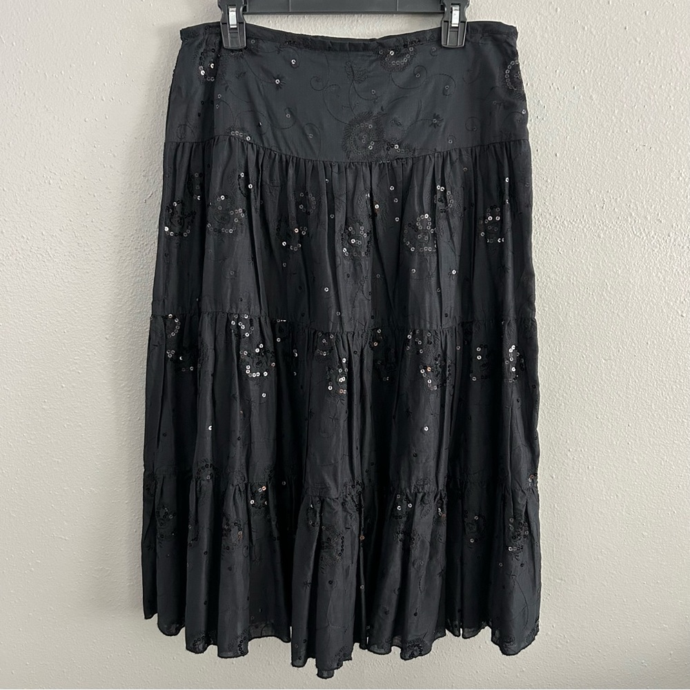 Vtg Charlotte Russe Tiered Peasant Midi Skirt Sz 11 Sequins Whimsy Goth Y2K 90s